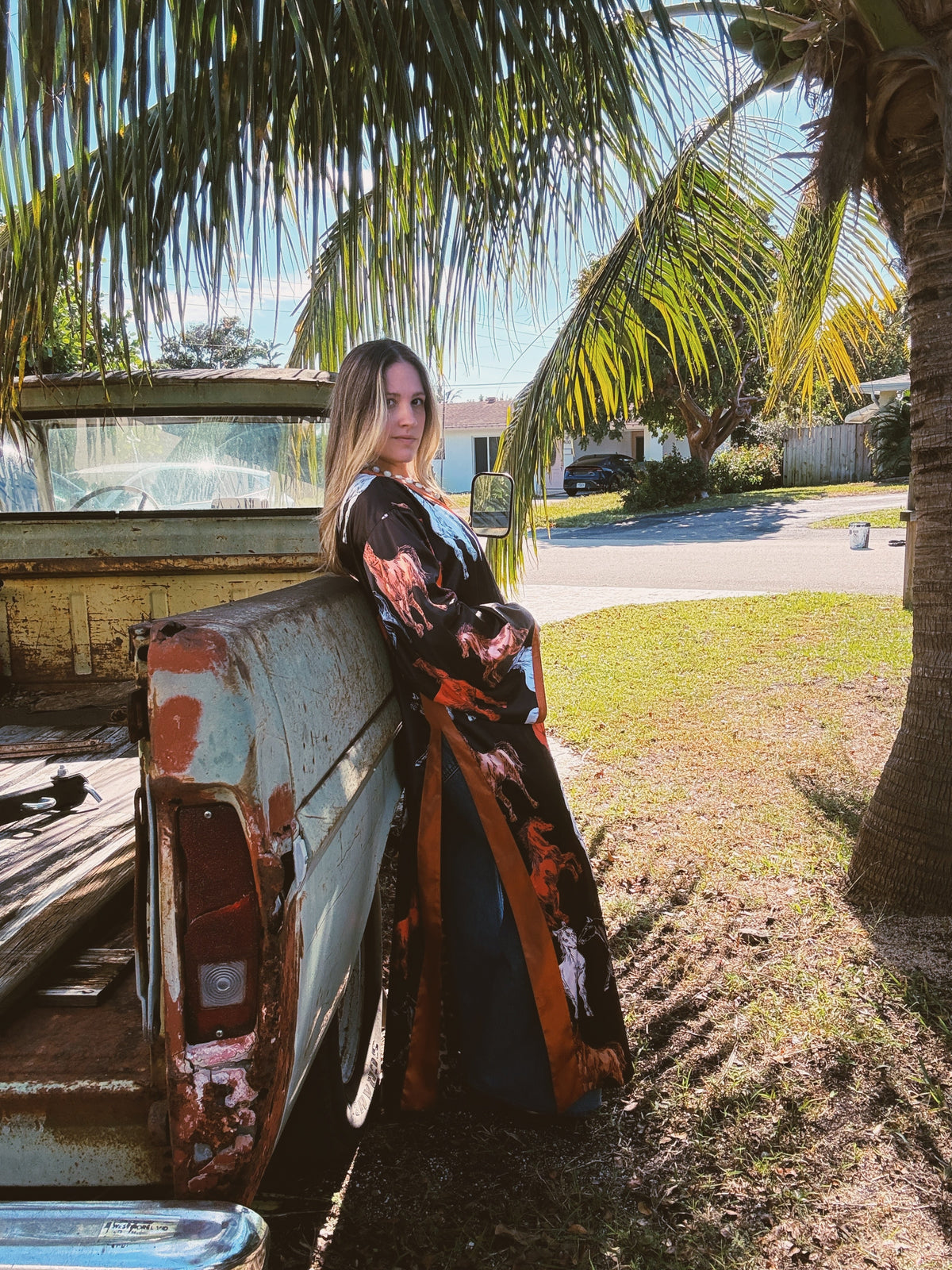 Rebel Yell reversible duster by Lil Bee's Bohemian featuring horse and leopard print in a stylish, versatile design.