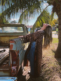 Rebel Yell reversible duster by Lil Bee's Bohemian featuring horse and leopard print, long bohemian-style apparel.