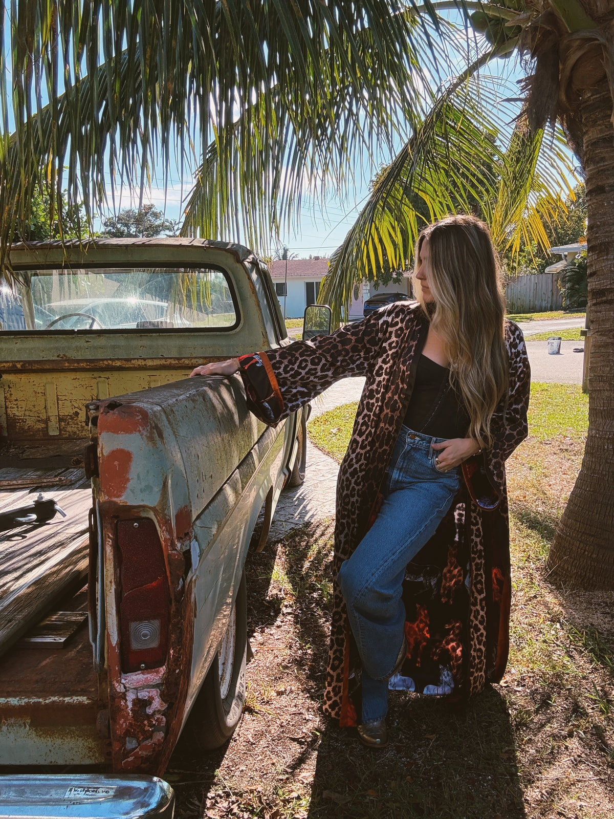 Rebel Yell reversible duster jacket by Lil Bee's Bohemian featuring horse and leopard print in a lightweight, stylish design.