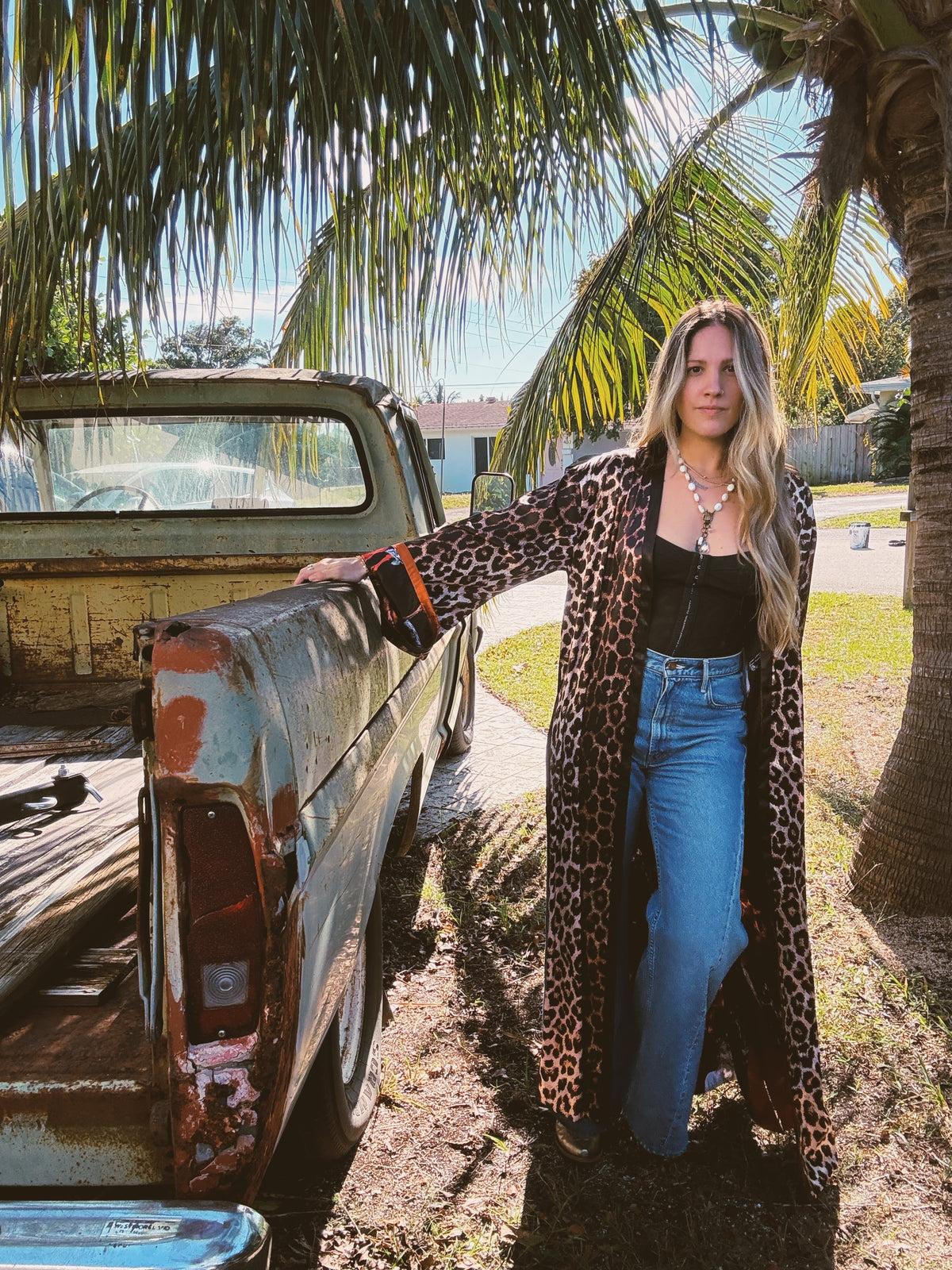 Rebel Yell reversible duster by Lil Bee's Bohemian featuring horse and leopard print in a stylish, lightweight apparel design.