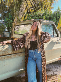 Rebel Yell reversible duster by Lil Bee’s Bohemian featuring horse and leopard print in an stylish, versatile apparel piece.