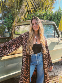 Rebel Yell horse and leopard print reversible duster jacket by Lil Bee's Bohemian, featuring bold animal print and stylish design.