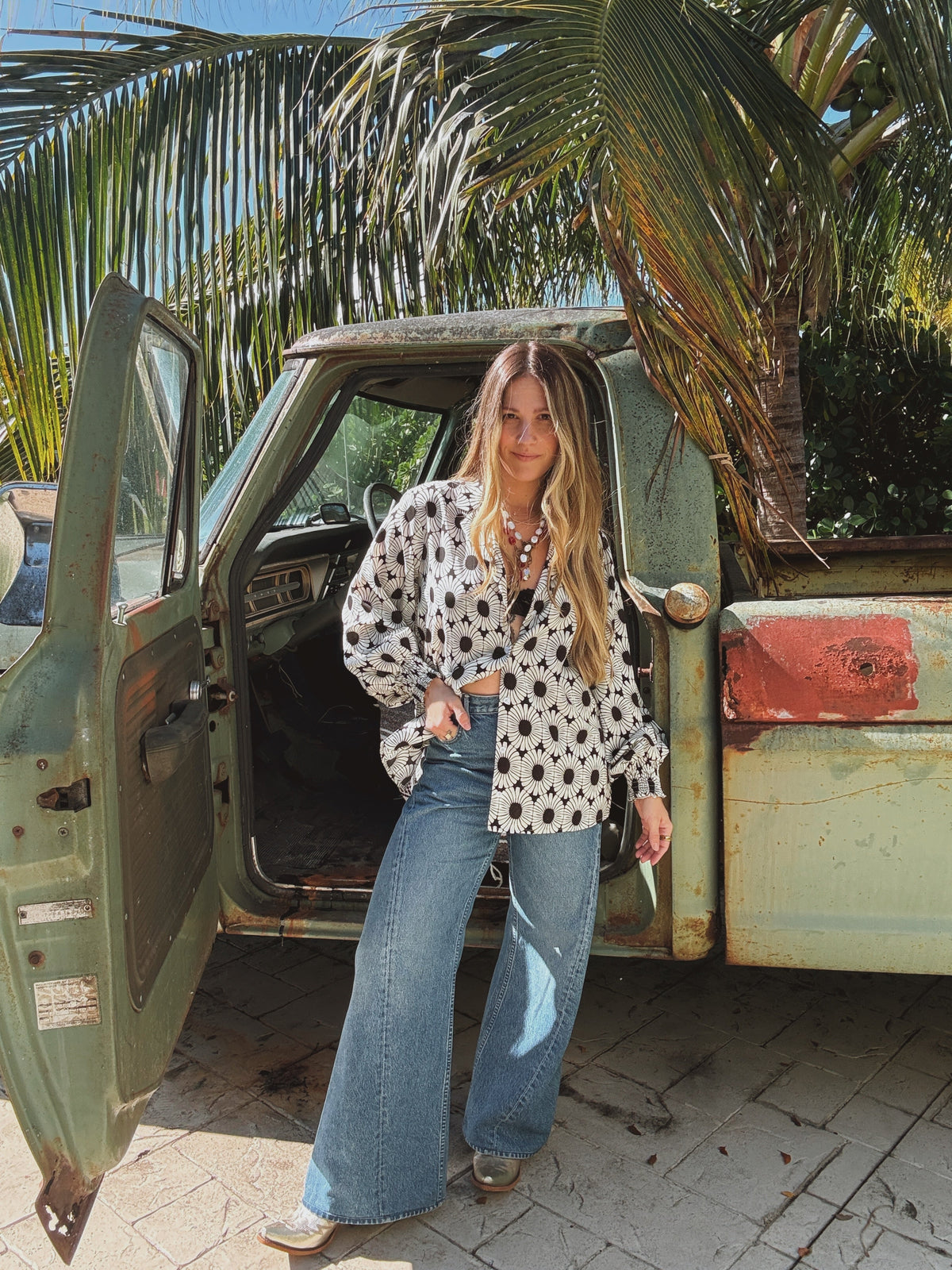 White wedding retro floral button-up blouse by Lil Bee's Bohemian, featuring vintage-inspired design and delicate floral details.