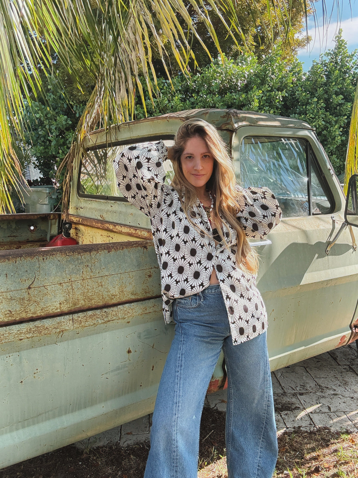 White wedding retro floral button-up blouse by Lil Bee's Bohemian, featuring vintage-inspired design and delicate floral details.