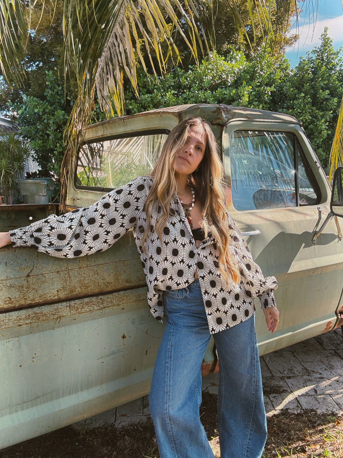 White wedding retro floral button-up blouse by Lil Bee's Bohemian, featuring vintage-inspired design and delicate floral pattern.