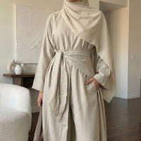 Long-Line Top, Wide-Leg Trousers & Triangle Scarf Three-Piece Co-ord Set(MS484)