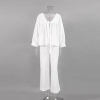 Loran women's 2-piece cotton pajama set with V-neck tops and matching pajama bottoms, perfect for comfortable sleepwear.