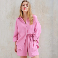 Women's cotton pajama set by Loran featuring a casual collar and comfortable sleepwear suit with relaxed fit.