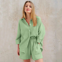 Loran women's cotton pajama set with casual collar, comfortable sleepwear suit, featuring a relaxed fit and soft fabric.