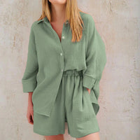Loran women's cotton pajama set with casual collar, soft sleepwear suit, perfect for comfortable nights and relaxed lounging.