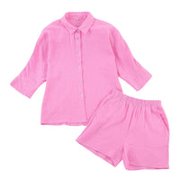 Women's cotton pajama set by Loran featuring a casual collar sleepwear suit with a comfortable, relaxed fit.