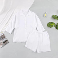 Women's Loran cotton pajama set with casual collar, comfortable sleepwear suit featuring a relaxed fit and soft fabric.