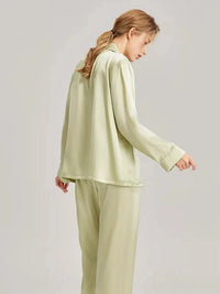 Loran women's silk pajama set with long sleeve white nightwear, soft and luxurious real silk fabric for comfortable sleep.