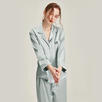 Loran women's long sleeve white silk pajama set with a comfortable, elegant design for nightwear.