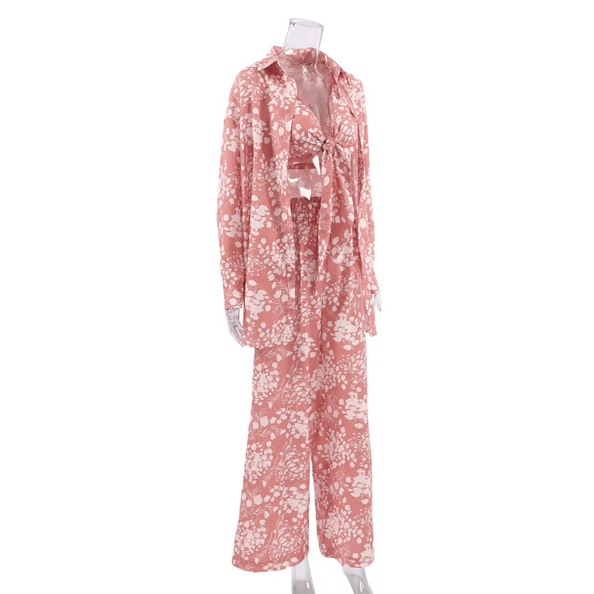 Loran women's 3-piece floral pajama set featuring autumn sleepwear and loungewear with a comfortable, cozy design.