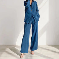 Women's Loran 2-piece cotton pajama set with long sleeve top and pants, ideal for cozy autumn sleepwear.