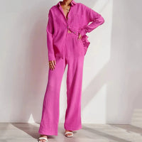 Women's Loran 2-piece cotton pajama set with long sleeves, perfect for autumn sleepwear, featuring a cozy, comfortable design.