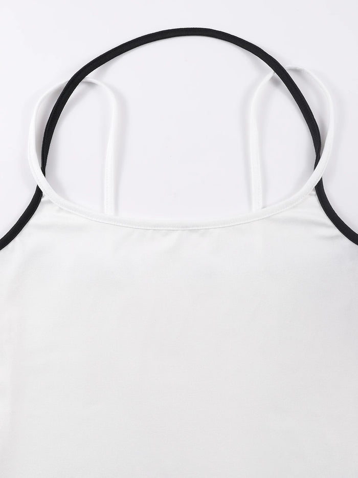 LORNEA Meow cute bow cat print crop tank top for women, featuring halter style, summer camisole, and wide-leg street shorts.