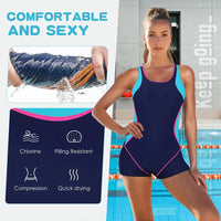 LORNEA women's one-piece boyleg swimsuit with tummy control, sporty design, and full coverage bathingsuit for women.