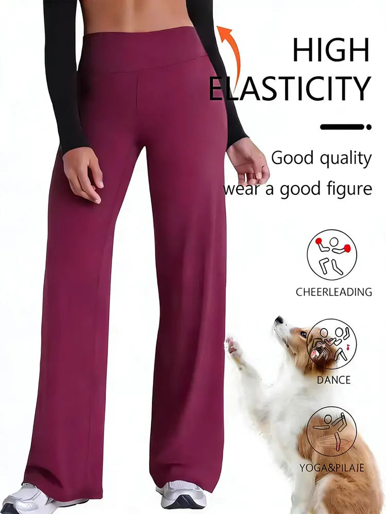 LORNEA women's high-waisted wide-leg athletic yoga pants with tummy control and butt-lifting design, plus size casual jeans.