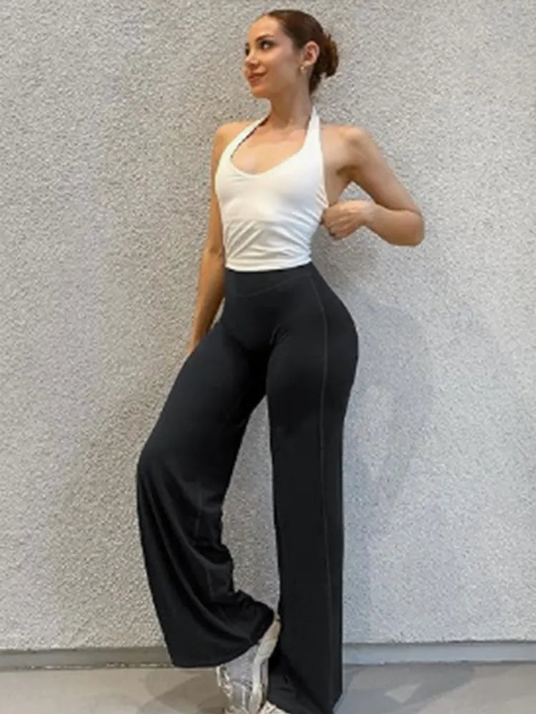 LORNEA women's high-waisted wide-leg athletic yoga pants with tummy control and butt-lifting design in plus size, spring and summer style