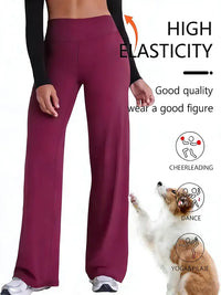 LORNEA women's wide-leg athletic pants in brown, high-waisted, tummy-control yoga pants with butt-lifting design, plus size jeans.