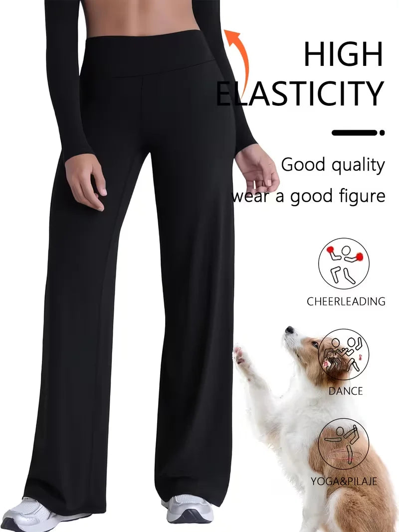 LORNEA women's wide-leg athletic pants in brown, high-waisted yoga joggers with tummy control and butt-lifting design.