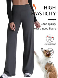 LORNEA women's wide-leg athletic yoga pants in brown, high-waisted, butt-lifting, tummy-control, plus size, spring and summer wear.