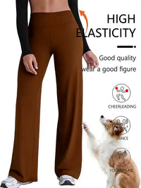 LORNEA women's high-waisted wide-leg athletic yoga pants with tummy control and butt-lifting design, in brown plus size jeans style.