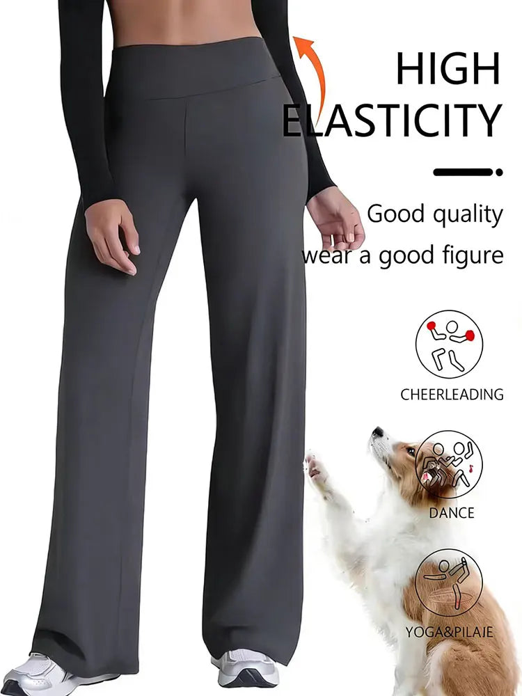 LORNEA women's brown high-waisted wide-leg athletic pants with tummy control and butt-lifting features, suitable for spring and summer.