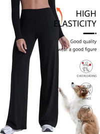 LORNEA women's wide-leg athletic pants in brown, high-waisted with tummy control, butt-lifting design, suitable for spring and summer.