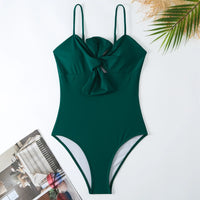 LORNEA summer women twist bowknot spaghetti strap one-piece swimsuit with tied waist print chiffon wrap skirt, stylish two-piece swimwear