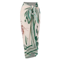 LORNEA women's summer two-piece swimsuit with twist bowknot spaghetti straps and tied waist chiffon wrap skirt, floral print.