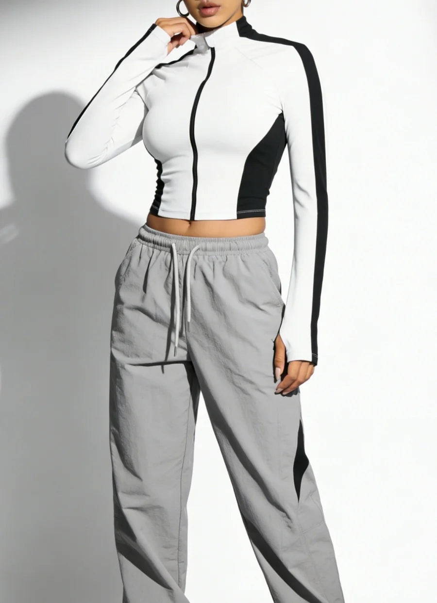LORNEA women's yoga and running jacket with stand-up collar, long sleeves, zipper front, quick-dry fabric, suitable for outdoor sports.