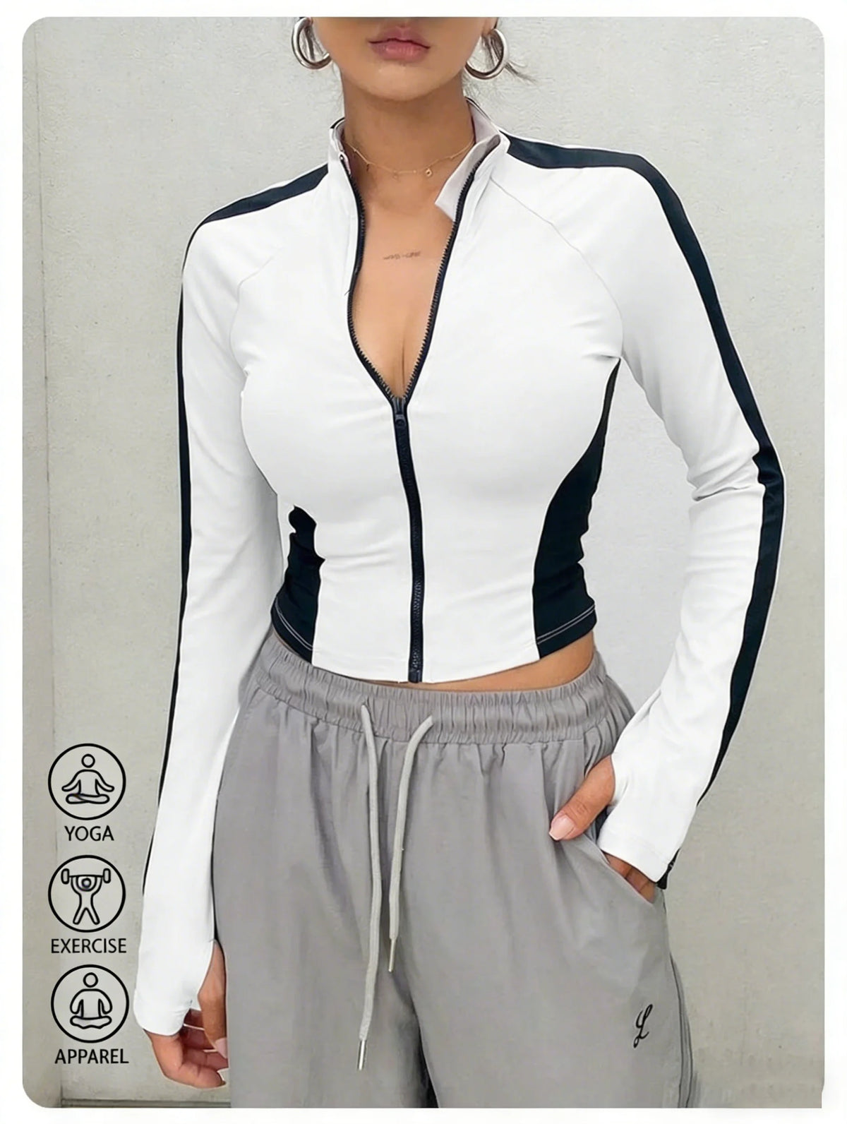 LORNEA women's outdoor yoga jacket with stand-up collar, long sleeves, slim fit, quick-dry fabric, zipper, ideal for running and fitness