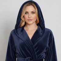 Women’s plush grey hooded robe by Lotus Linen, cozy and spa-worthy for comfortable at-home wear, featuring soft fabric and a hood.