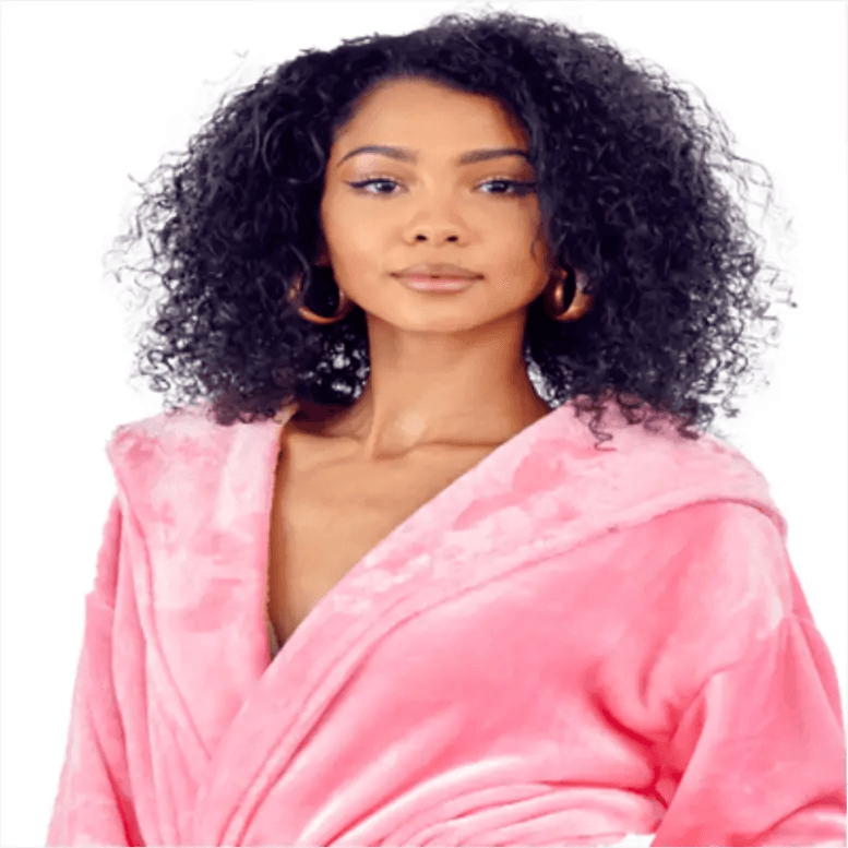 Gray women's plush hooded robe by Lotus Linen, featuring soft, cozy fabric and a comfortable spa-inspired design for home relaxation.