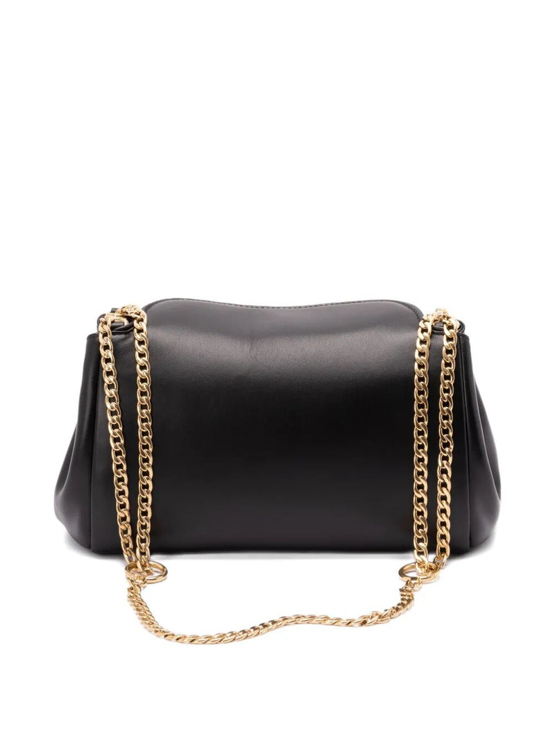 Black Prada Tumulte small leather shoulder bag with chain strap, featuring a compact design and elegant craftsmanship.