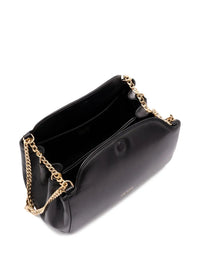 Black Prada Women Tumulte small leather shoulder bag with chain strap, featuring a sleek design and compact size.
