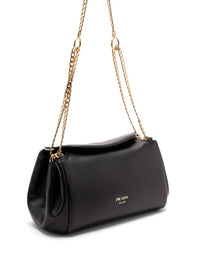 Black Prada Women Tumulte small leather shoulder bag with chain strap, featuring a compact design and sleek style.