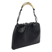 Black Bottega Veneta women’s dustbag handle for handbags or clutches, with Luosophy branding, shown on a plain background.