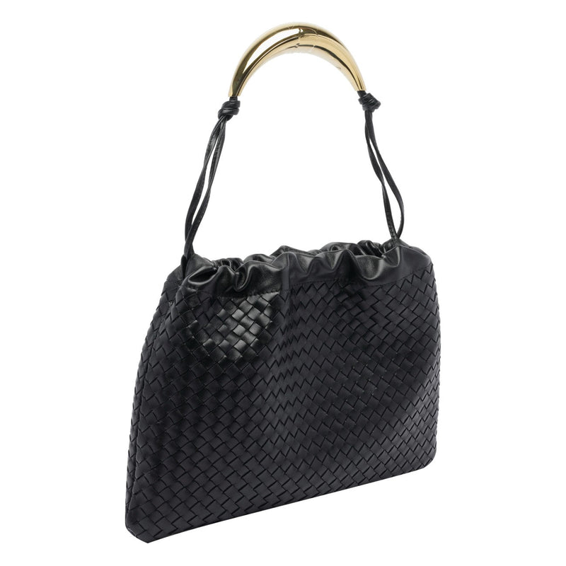 Black Bottega Veneta women’s dustbag handle for handbags or clutches, with Luosophy branding, shown on a plain background.