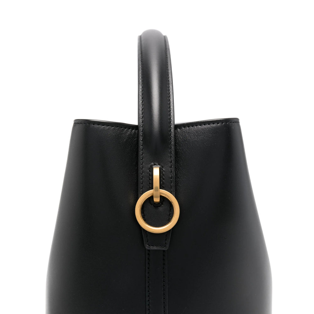 Saint Laurent black bucket bag by Luosophy, stylish crossbody handbag with sleek design and adjustable strap for women.