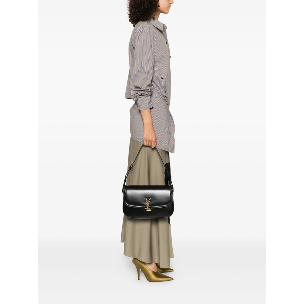 Luosophy black Saint Laurent shoulder handbag, crossbody style with sleek design for women, featuring a compact size and elegant look.