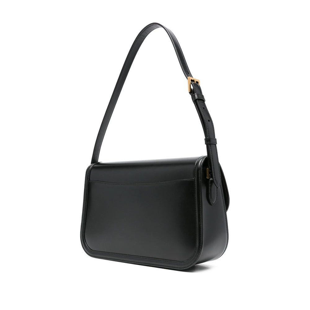 Luosophy black Saint Laurent shoulder handbag, crossbody style, with sleek design and adjustable strap for women.