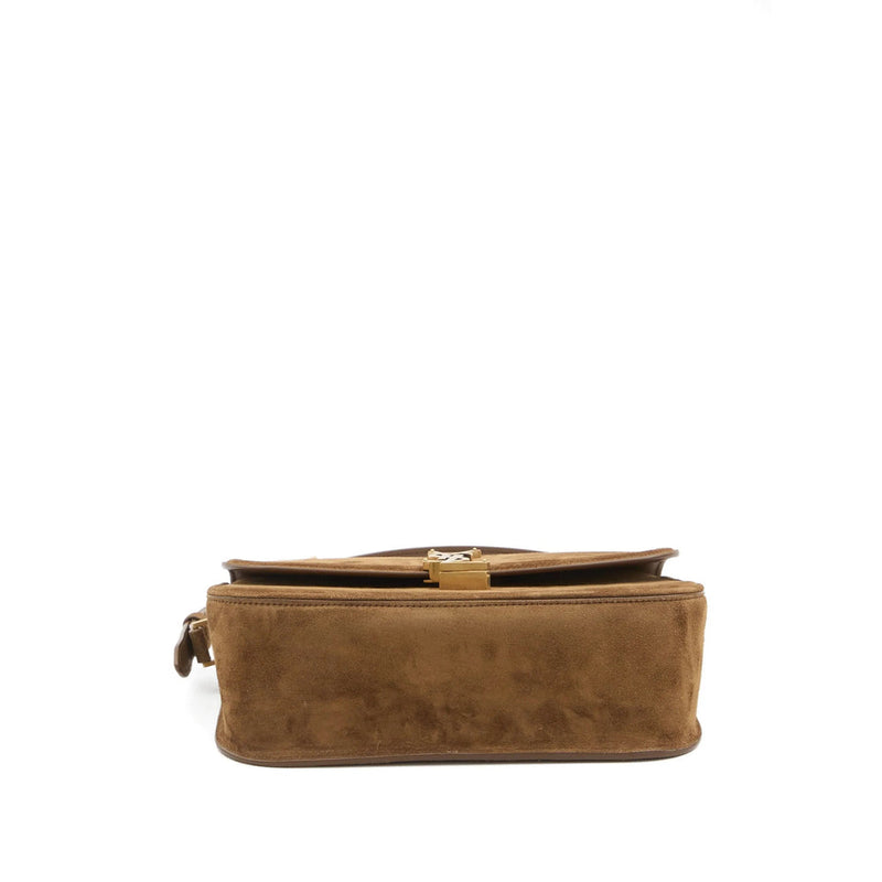 Luosophy brown Saint Laurent-style shoulder bag with crossbody strap, stylish women's handbag with sleek design.