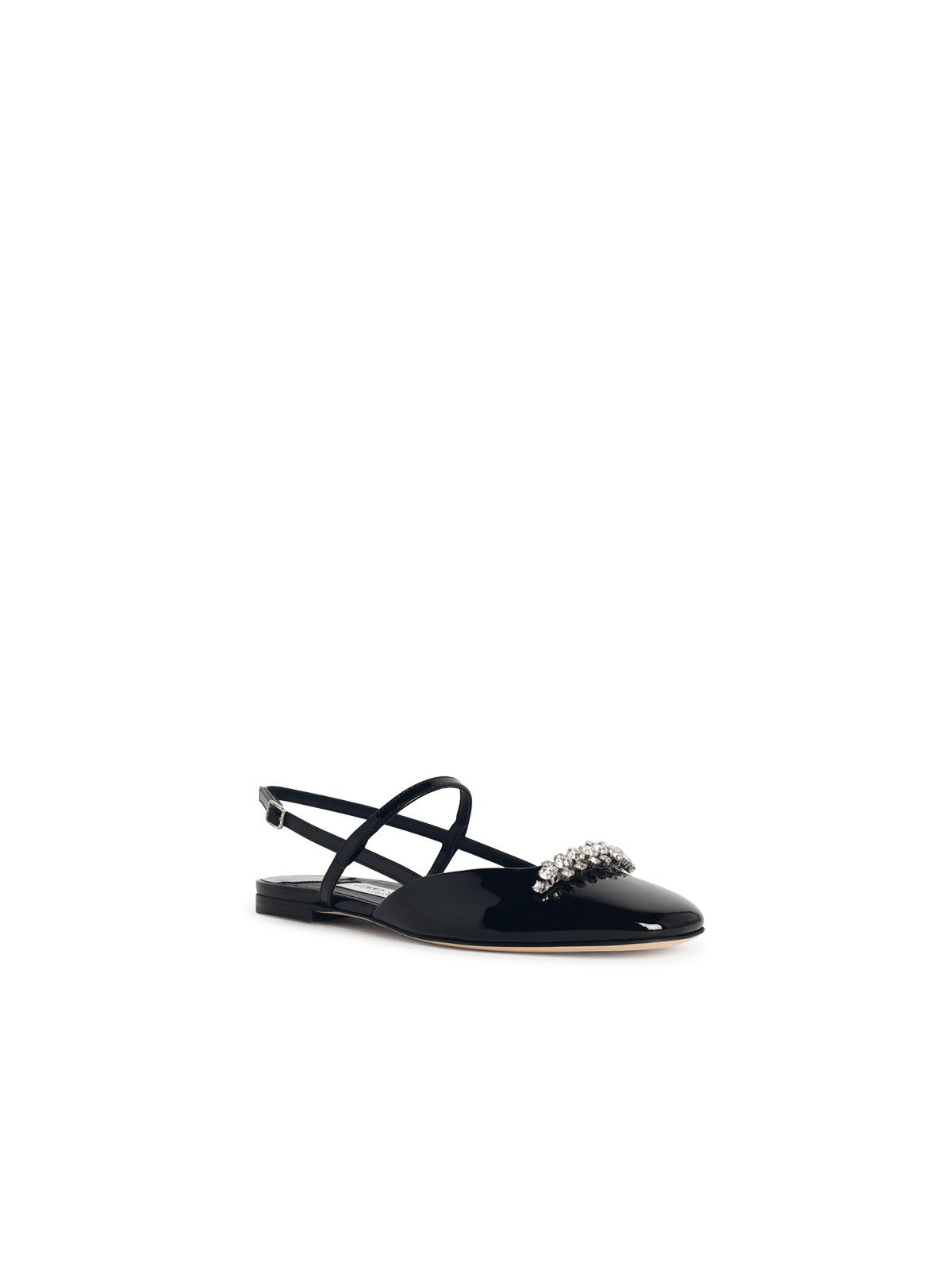 Black leather Jimmy Choo Belinda Sb Flat ballet flats for women, stylish and comfortable shoes with a sleek design.