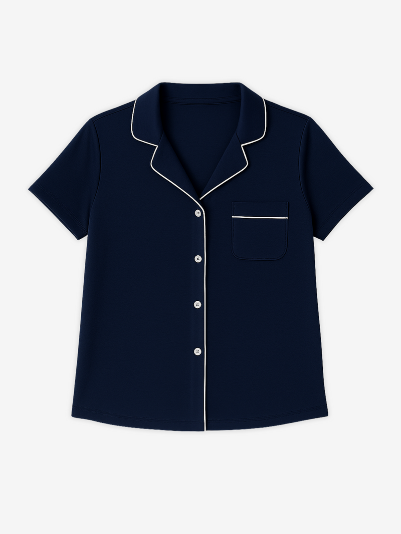 Lusome Sleep USA Donna short sleeve denim shirt with a relaxed fit and casual style, visible denim fabric and button details.