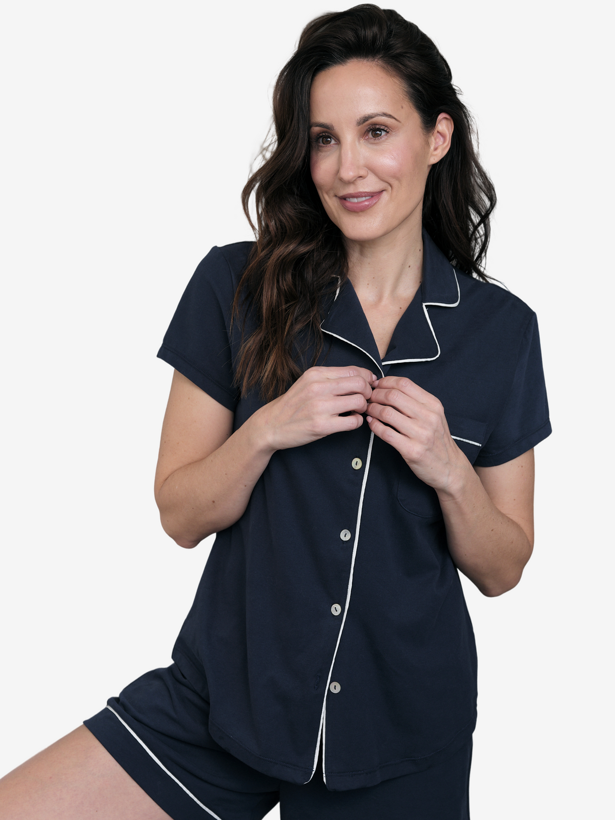 Lusome Sleep USA Donna short sleeve denim shirt with a relaxed fit, featuring a classic collar and button-front design.