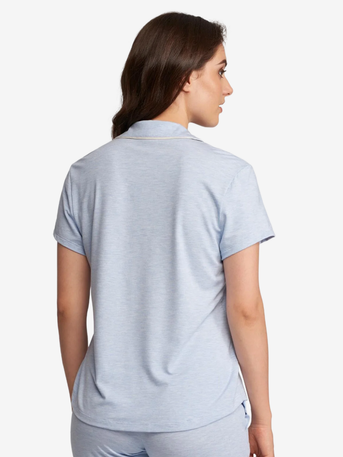 Lusome Sleep USA Donna short sleeve denim shirt, lightweight casual shirt with a relaxed fit, shown in denim mix fabric.